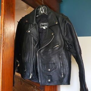 Black leather biker jacket